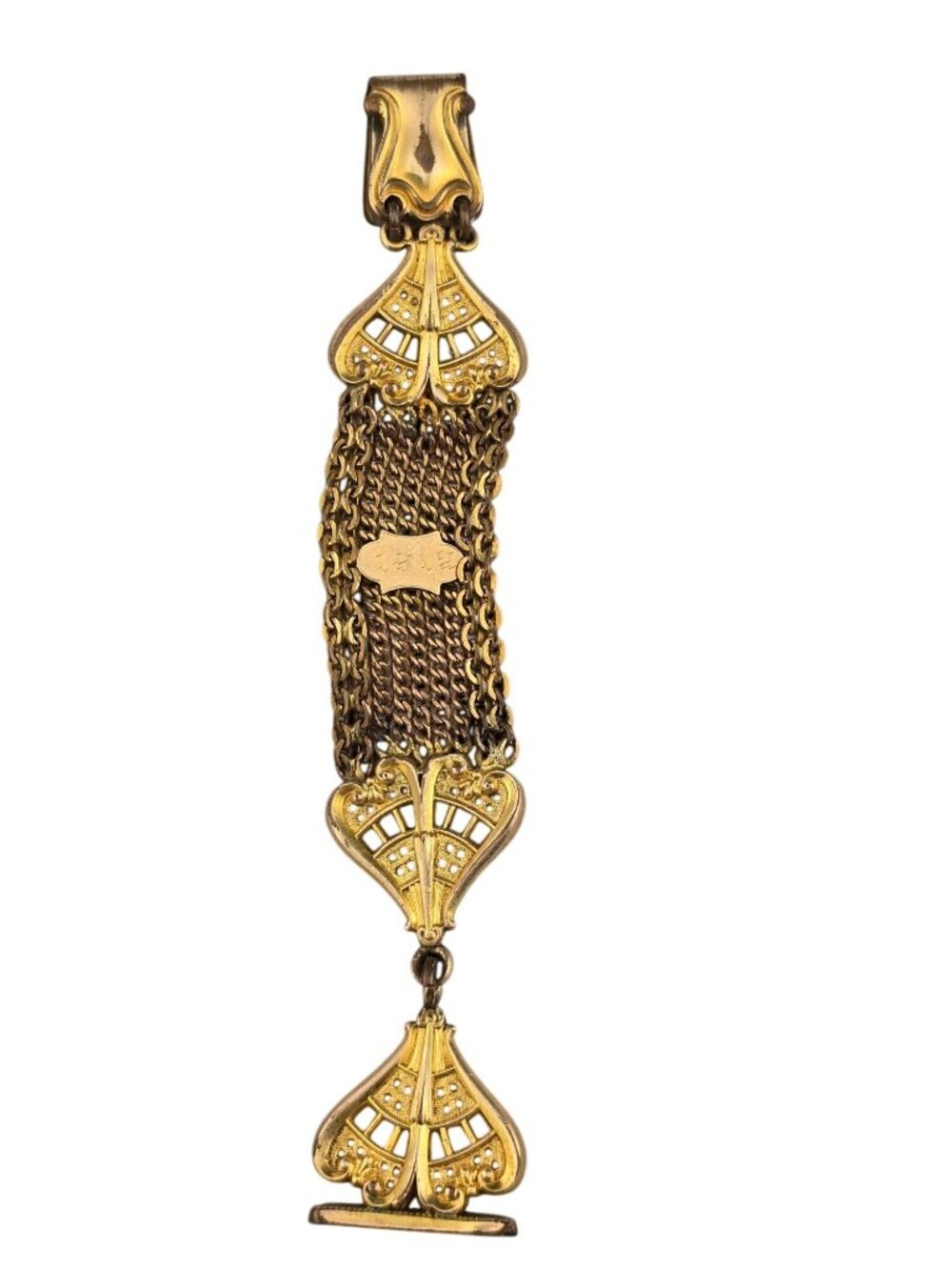 Antique Gold Filled Watch Fob With Ornate Chain & Engraved Details 1912